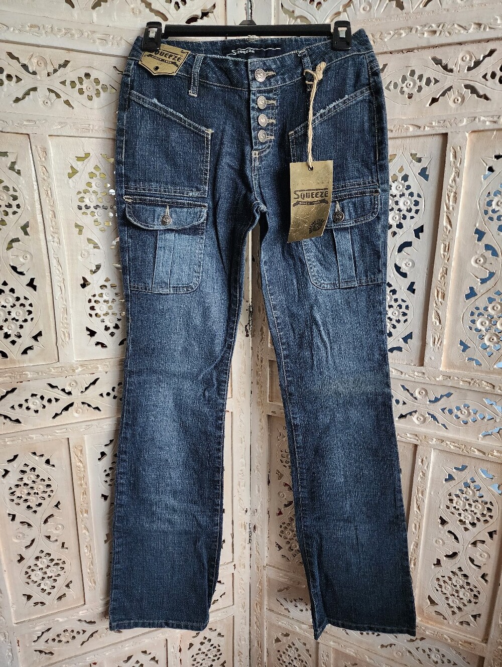 NWT Vintage Y2K Squeeze Cargo Denim Jeans- Size 1/2 Juniors